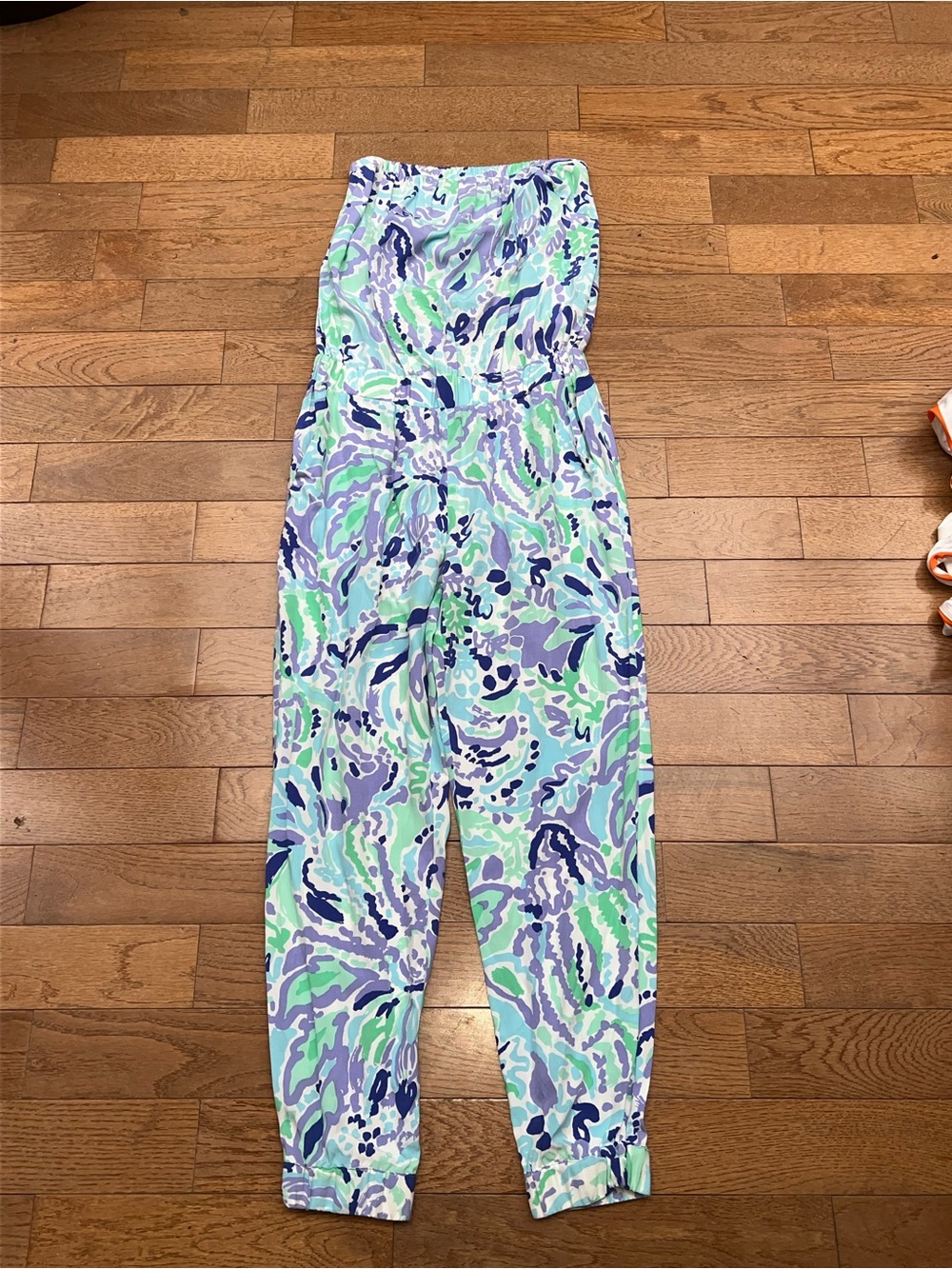 Lilly Pulitzer Strapless Jumpsuit with pockets in Mint, Lavender  small